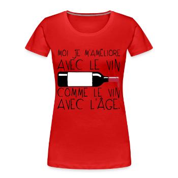 citation ameliore vin age bouteille humo - T-shirt bio Premium Femme - rouge - Devant - Mia (176cm)