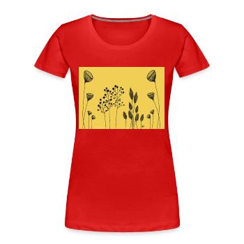 Zeichnung Blumen schwarz gelb Fine Line Art - Frauen Premium Bio T-Shirt - Rot - Vorne - Mia (176cm)