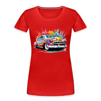 bunter Oldtimer - Frauen Premium Bio T-Shirt - Rot - Vorne - Mia (176cm)