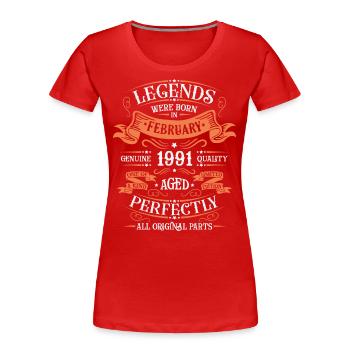 The legends were born in February 1991 gift - Women's Premium Organic T-Shirt - red - Front - Mia (176cm)