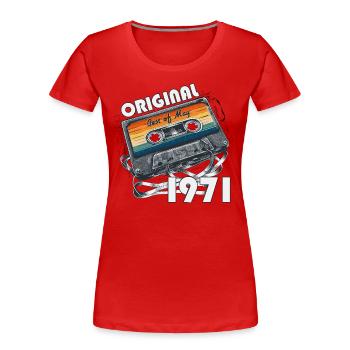 Cassette Mai 1971 Millésime 1971 Anniversaire 1971 - T-shirt bio Premium Femme - rouge - Devant - Mia (176cm)