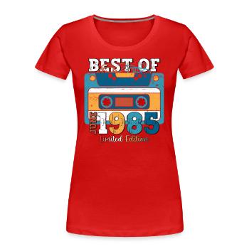 Cassette Juin 1985 Millésime 1985 Anniversaire 1985 - T-shirt bio Premium Femme - rouge - Devant - Mia (176cm)