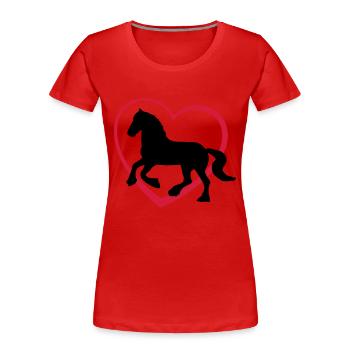 Fresian Gypsy Cob or Horse type with Heart - Women's Premium Organic T-Shirt - red - Front - Mia (176cm)