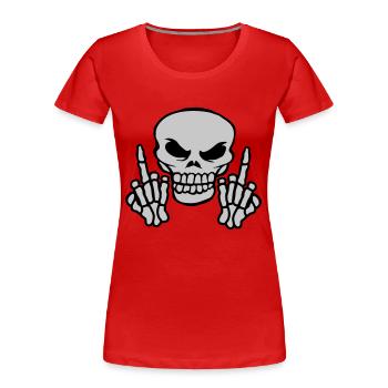 Mittelfinger zeigen böser Schädel - Frauen Premium Bio T-Shirt - Rot - Vorne - Mia (176cm)