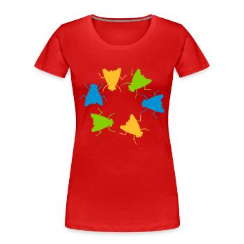 Bunte Hausfliegen Gruppe Team - Frauen Premium Bio T-Shirt - Rot - Vorne - Mia (176cm)
