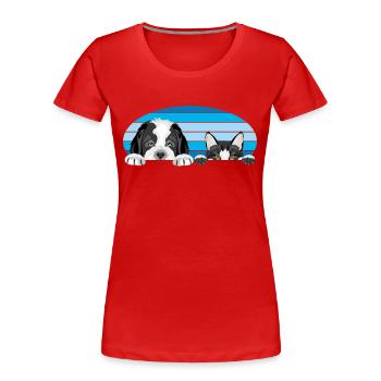 Peeping Saint Bernard puppy dog and cute cat - Women's Premium Organic T-Shirt - red - Front - Mia (176cm)