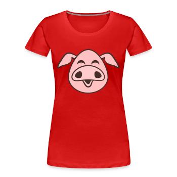 Visage De Cochon Animal Amour Petit Cochon Mignon - T-shirt bio Premium Femme - rouge - Devant - Mia (176cm)
