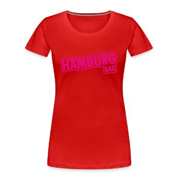 Hamburg - 040 - Hansestadt - Alster - Elbe - Frauen Premium Bio T-Shirt - Rot - Vorne - Mia (176cm)