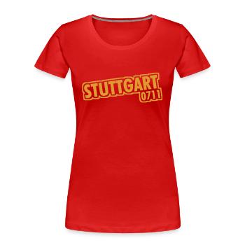 Stuttgart - 0711 - Vorwahl - Baden-Württemberg - Frauen Premium Bio T-Shirt - Rot - Vorne - Mia (176cm)