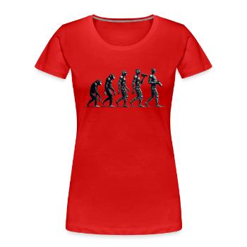 Évolution photographe: du singe au photographe IA - T-shirt bio Premium Femme - rouge - Devant - Mia (176cm)