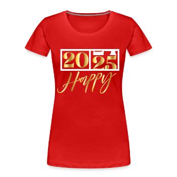 2025 Happy – Funny Silvester Design - Frauen Premium Bio T-Shirt - Rot - Vorne - Mia (176cm)