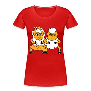 2 Schafe Pärchen Müde Gelangweilt Freunde Verliebt - Frauen Premium Bio T-Shirt - Rot - Vorne - Mia (176cm)
