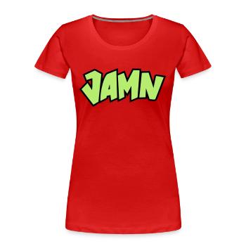 Jammin' JAMN Jamming in tha name of the Lord - Frauen Premium Bio T-Shirt - Rot - Vorne - Mia (176cm)