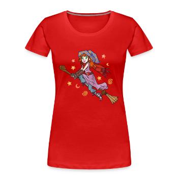 Manga Hexe auf Besen - Frauen Premium Bio T-Shirt - Rot - Vorne - Mia (176cm)