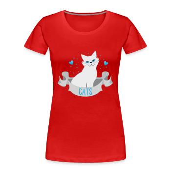 Chats blancs sur une bannière au cœur bleu - T-shirt bio Premium Femme - rouge - Devant - Mia (176cm)