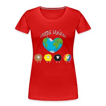 Schafe der Welt vereinigt euch! Die Welt ein Herz. - Frauen Premium Bio T-Shirt - Rot - Vorne - Mia (176cm)