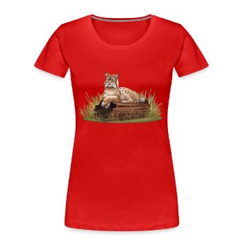 Lynx - Chat - Famille de chats - Animaux - Faune - T-shirt bio Premium Femme - rouge - Devant - Mia (176cm)
