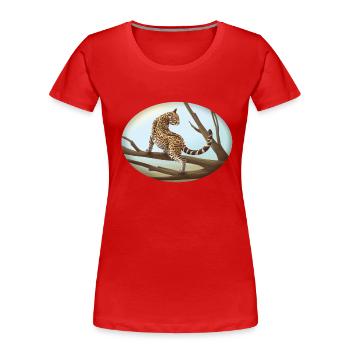 Ocelot - Chat - Famille Chat - Afrique - Savannah - T-shirt bio Premium Femme - rouge - Devant - Mia (176cm)