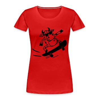 Cow Skateboard Funny Gift Idea - Women's Premium Organic T-Shirt - red - Front - Mia (176cm)
