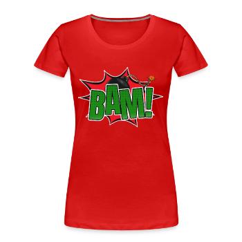 Bam! Comic Stil Graffiti Schriftzug - Frauen Premium Bio T-Shirt - Rot - Vorne - Mia (176cm)