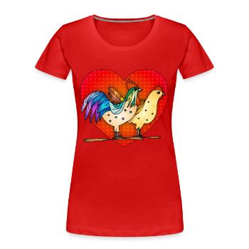 Hen and rooster - Women's Premium Organic T-Shirt - red - Front - Mia (176cm)