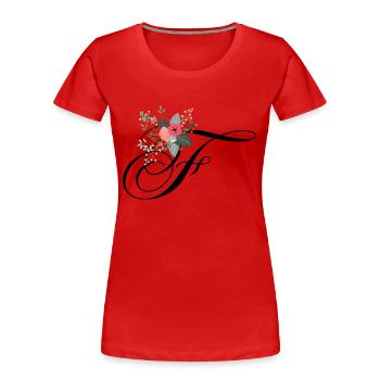 Lettre f fleuris - T-shirt bio Premium Femme - rouge - Devant - Mia (176cm)