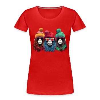 Ugly Christmas Monkeys - Frauen Premium Bio T-Shirt - Rot - Vorne - Mia (176cm)