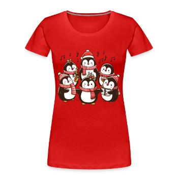 Festliche Pinguin-Sternsinger, die Weihnachtslieder singen - Frauen Premium Bio T-Shirt - Rot - Vorne - Mia (176cm)