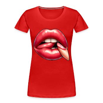 Attraktive rosa Lippe - Frauen Premium Bio T-Shirt - Rot - Vorne - Mia (176cm)