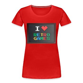 Retrogaming - J'aime le retrogaming - T-shirt bio Premium Femme - rouge - Devant - Mia (176cm)