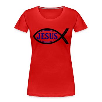 Jesus Fisch - Frauen Premium Bio T-Shirt - Rot - Vorne - Mia (176cm)