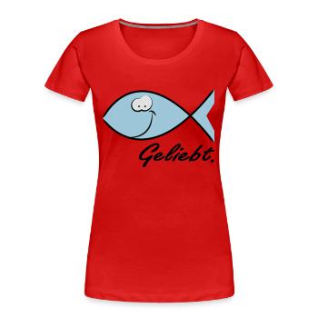 Happy Ichthys - Christliches Symbol Fisch - Frauen Premium Bio T-Shirt - Rot - Vorne - Mia (176cm)