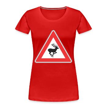 Road Sign deer - Women's Premium Organic T-Shirt - red - Front - Mia (176cm)