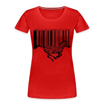 ZEBRE CODE BARRE - T-shirt bio Premium Femme - rouge - Devant - Mia (176cm)