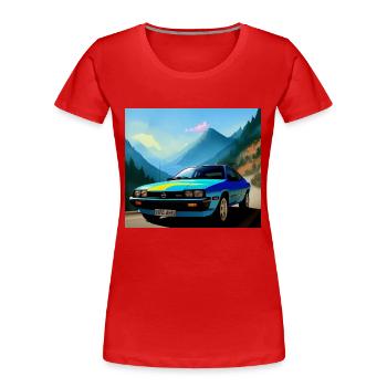 Voiture de sport des années 80 - T-shirt bio Premium Femme - rouge - Devant - Mia (176cm)