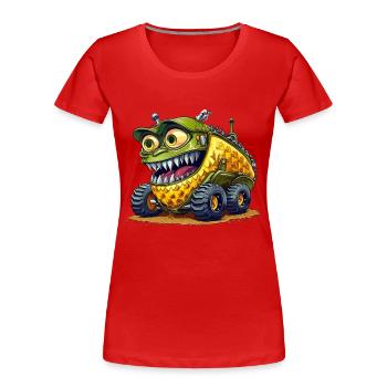 Gefräßige Erntemaschine arbeitet unermüdlich - Frauen Premium Bio T-Shirt - Rot - Vorne - Mia (176cm)