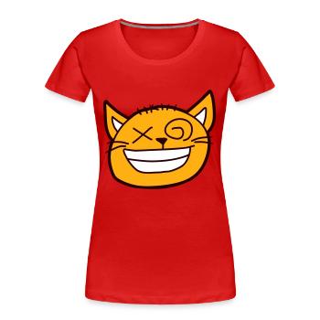 Fou Chat Plisse les yeux Drôle Folle Grimace - T-shirt bio Premium Femme - rouge - Devant - Mia (176cm)