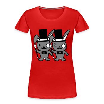 2 lapins Mr. Gentleman chapeau haut de forme Monocle Lunettes - T-shirt bio Premium Femme - rouge - Devant - Mia (176cm)
