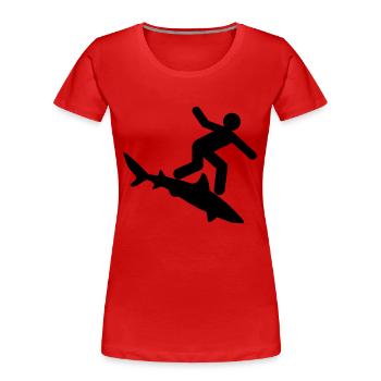 Shark - Surfer on shark - Women's Premium Organic T-Shirt - red - Front - Mia (176cm)