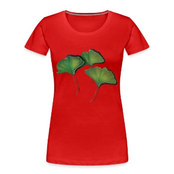 Ginko Feuilles/Ginkgo leaf - T-shirt bio Premium Femme - rouge - Devant - Mia (176cm)