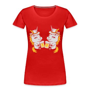 Bier Anstoßen Einhorn Team - Frauen Premium Bio T-Shirt - Rot - Vorne - Mia (176cm)