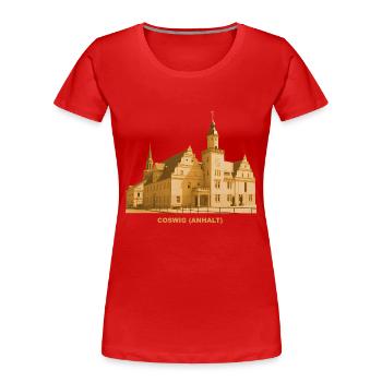 Coswig Anhalt Rathaus Sachsen-Anhalt Elbe - Frauen Premium Bio T-Shirt - Rot - Vorne - Mia (176cm)