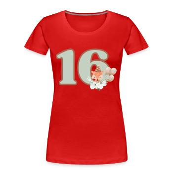 16e anniversaire renard fleurs - T-shirt bio Premium Femme - rouge - Devant - Mia (176cm)