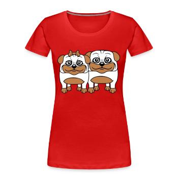 2 chiens Carlin Homme Femme Couple Deux Amoureux Amour - T-shirt bio Premium Femme - rouge - Devant - Mia (176cm)