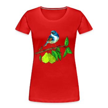 Blauer Vogel und Birne - Frauen Premium Bio T-Shirt - Rot - Vorne - Mia (176cm)