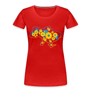 Stehen Sie an der Seite der Ukraine. Blumenmuster. - Frauen Premium Bio T-Shirt - Rot - Vorne - Mia (176cm)