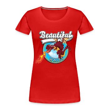 Schönes walisisches rotes Drachenlogo - Frauen Premium Bio T-Shirt - Rot - Vorne - Mia (176cm)