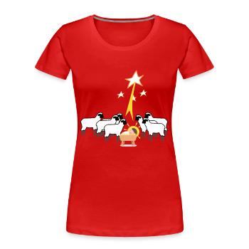 Noël Noël Christ Enfant Nativité Moutons - T-shirt bio Premium Femme - rouge - Devant - Mia (176cm)