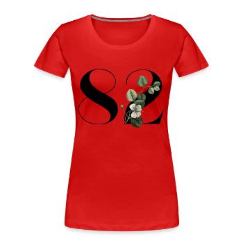 Nummer 82 Blumengrün - 82. Blumengeburtstag - Frauen Premium Bio T-Shirt - Rot - Vorne - Mia (176cm)