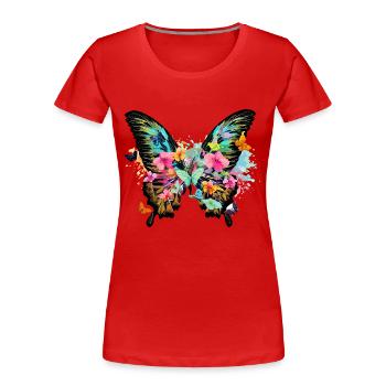 schmetterling,bunt,blumen,graffiti - Frauen Premium Bio T-Shirt - Rot - Vorne - Mia (176cm)